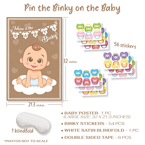 Party Hearty 2 Baby Shower Games, Pin The Pacifier on The Baby Game and 50 Pcs Diaper Raffle Tickets with Box, Bring a Pack of Diapers to Win, Pin The Binky on The Baby, Kraft/Brown by Party Hearty