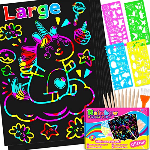 Rainbow Scratch Paper,65 Pcs 9.5 x 6.7 Large Sparkle Thick Black Rainbow Scratch Art Paper for Kids:Scratch Arts & Crafts for Kids Activity Magic Paper Set for Party Birthday Christmas Gift from RFM4S