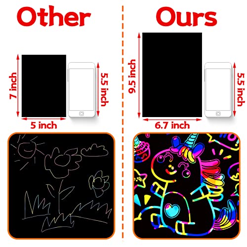Rainbow Scratch Paper,65 Pcs 9.5 x 6.7 Large Sparkle Thick Black Rainbow Scratch Art Paper for Kids:Scratch Arts & Crafts for Kids Activity Magic Paper Set for Party Birthday Christmas Gift from RFM4S