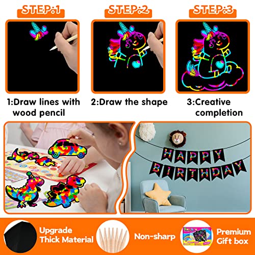 Rainbow Scratch Paper,65 Pcs 9.5 x 6.7 Large Sparkle Thick Black Rainbow Scratch Art Paper for Kids:Scratch Arts & Crafts for Kids Activity Magic Paper Set for Party Birthday Christmas Gift from RFM4S