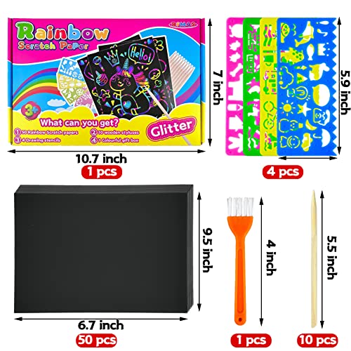 Rainbow Scratch Paper,65 Pcs 9.5 x 6.7 Large Sparkle Thick Black Rainbow Scratch Art Paper for Kids:Scratch Arts & Crafts for Kids Activity Magic Paper Set for Party Birthday Christmas Gift from RFM4S