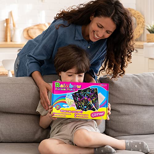 Rainbow Scratch Paper,65 Pcs 9.5 x 6.7 Large Sparkle Thick Black Rainbow Scratch Art Paper for Kids:Scratch Arts & Crafts for Kids Activity Magic Paper Set for Party Birthday Christmas Gift from RFM4S