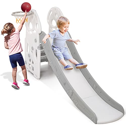 Kids Slide Toddler Slide, Play Climber Slide for Toddlers Age 1 to 6 Years with Basketball Hoop, Ideal Gift for Boys and Girls Indoor Outdoor Toy by RONIPIC
