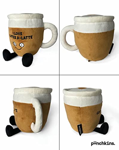 Punchkins - "I Love Coffee A-Latte Coffee Mug Plushie - Funny Pun White Elephant Novelty Adult Gag Gift by Punchkins