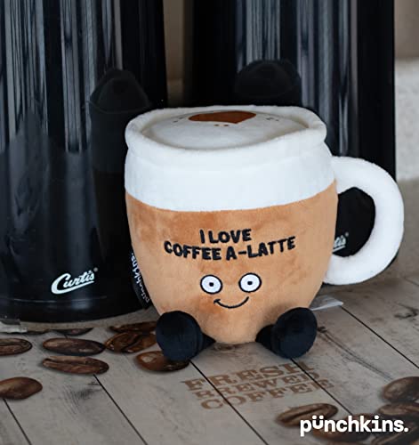 Punchkins - "I Love Coffee A-Latte Coffee Mug Plushie - Funny Pun White Elephant Novelty Adult Gag Gift by Punchkins