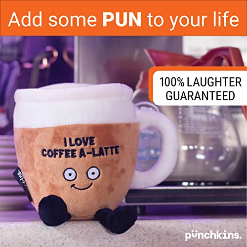 Punchkins - "I Love Coffee A-Latte Coffee Mug Plushie - Funny Pun White Elephant Novelty Adult Gag Gift by Punchkins