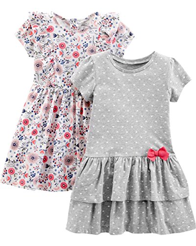 Simple Joys by Carter's Toddler Girls' Short-Sleeve and Sleeveless Dress Sets, Pack of 2, Grey, Floral/Dots, 5T from Carter's Simple Joys - Private Label
