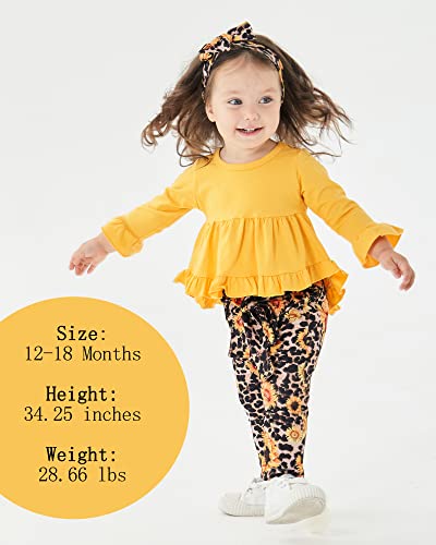2T-3T Girls Clothes Toddler Girl Outfit Yellow Ruffle Irregular Hem Tops Floral Leopard Pants Set for 2-3 Years Old Girl from Kucnuzki