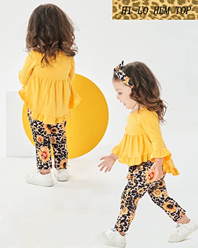 2T-3T Girls Clothes Toddler Girl Outfit Yellow Ruffle Irregular Hem Tops Floral Leopard Pants Set for 2-3 Years Old Girl from Kucnuzki