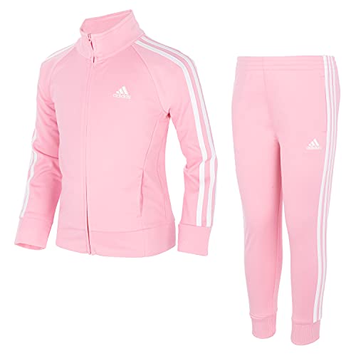 adidas Girls' Zip Front Classic Tricot Jacket and Joggers Set, Light Pink, 5 by adidas