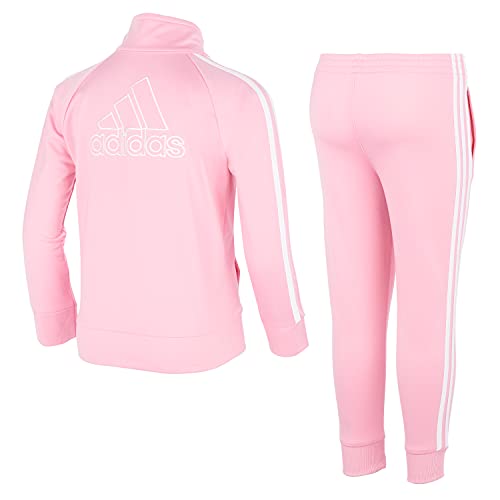 adidas Girls' Zip Front Classic Tricot Jacket and Joggers Set, Light Pink, 5 by adidas