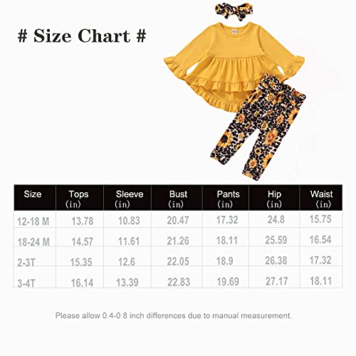 2T-3T Girls Clothes Toddler Girl Outfit Yellow Ruffle Irregular Hem Tops Floral Leopard Pants Set for 2-3 Years Old Girl from Kucnuzki