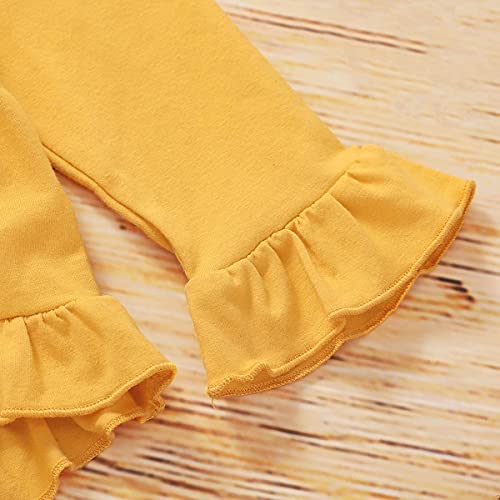 2T-3T Girls Clothes Toddler Girl Outfit Yellow Ruffle Irregular Hem Tops Floral Leopard Pants Set for 2-3 Years Old Girl from Kucnuzki