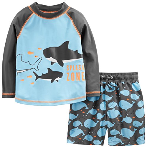 Simple Joys by Carter's Baby Boys' Toddler 2-Piece Swimsuit Trunk and Rash guard, Blue Whales, 4T by Carter's Simple Joys - Private Label