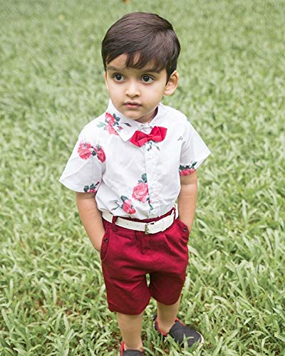 Toddler Little Boy Kids Summer Floral Shirt Bermuda Shorts Outfit Set Clothes (White/Red, 4T) by 
