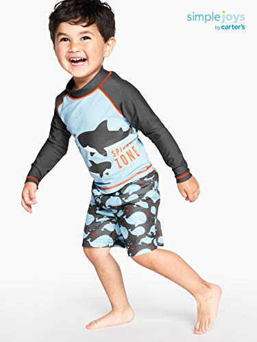 Simple Joys by Carter's Baby Boys' Toddler 2-Piece Swimsuit Trunk and Rash guard, Blue Whales, 4T by Carter's Simple Joys - Private Label