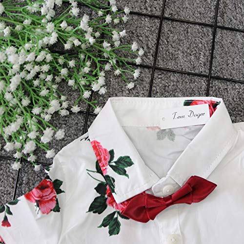 Toddler Little Boy Kids Summer Floral Shirt Bermuda Shorts Outfit Set Clothes (White/Red, 4T) by 