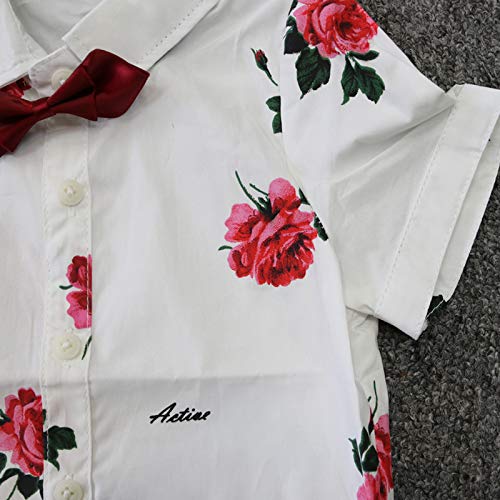Toddler Little Boy Kids Summer Floral Shirt Bermuda Shorts Outfit Set Clothes (White/Red, 4T) by 