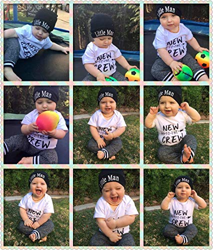 Baby Boy Clothes Summer Newborn 3Pcs Infant Romper Short Sleeve + Pants + Hat Outfits Set New to The Crew Letter Printed White 0-3 Months 70cm from CETEPY