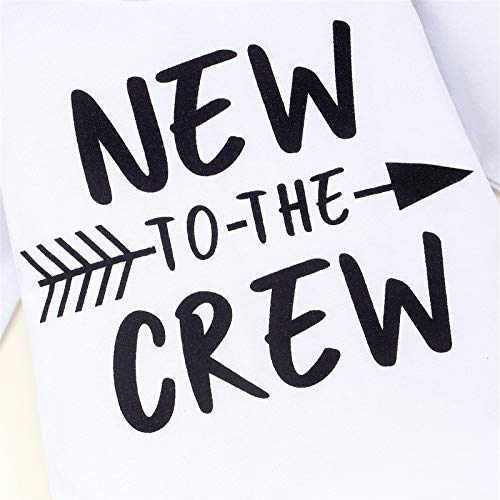 Baby Boy Clothes Summer Newborn 3Pcs Infant Romper Short Sleeve + Pants + Hat Outfits Set New to The Crew Letter Printed White 0-3 Months 70cm from CETEPY