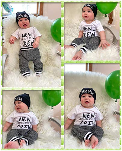Baby Boy Clothes Summer Newborn 3Pcs Infant Romper Short Sleeve + Pants + Hat Outfits Set New to The Crew Letter Printed White 0-3 Months 70cm from CETEPY