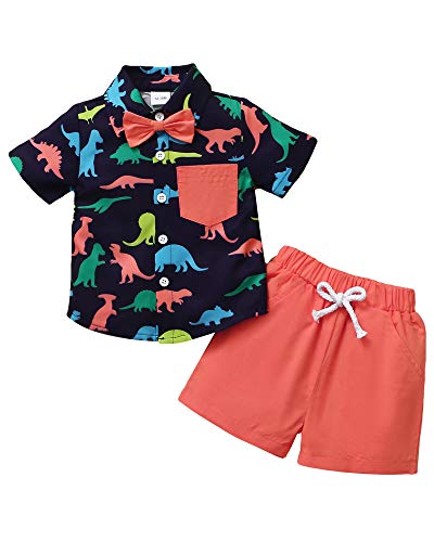 Toddler Baby Boy Clothes Button Down Shirt Boy Clothes Little Dinosaur Printed Baby Boy Outfits Shorts Set Summer Baby Boyâs Clothing 18-24 Months Red from 