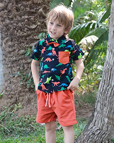 Toddler Baby Boy Clothes Button Down Shirt Boy Clothes Little Dinosaur Printed Baby Boy Outfits Shorts Set Summer Baby Boyâs Clothing 18-24 Months Red from 