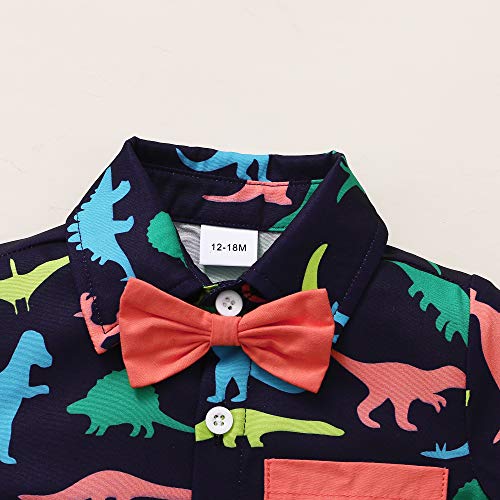 Toddler Baby Boy Clothes Button Down Shirt Boy Clothes Little Dinosaur Printed Baby Boy Outfits Shorts Set Summer Baby Boyâs Clothing 18-24 Months Red from 