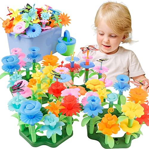 BELLOCHIDDO Flower Garden Building Toys for Girl 3 4 5 6 7 8 Years Old, Flower Garden Building Set with Storage case, Girl Toy Build a Garden, Educational Toy and Preschool Garden Play Set for Toddler by BELLOCHIDDO