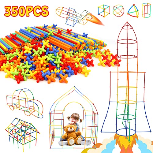 Straw Constructor Toys 350Pcs STEM Building Toys aged for 3 4 5 6 7+ Preschool Kids Toy Thin Tube Toy DIY Educational Toy Interlocking Plastic Toys Kit for Engineering Toys for Boys and Girls Gift by ggiibro