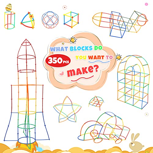 Straw Constructor Toys 350Pcs STEM Building Toys aged for 3 4 5 6 7+ Preschool Kids Toy Thin Tube Toy DIY Educational Toy Interlocking Plastic Toys Kit for Engineering Toys for Boys and Girls Gift by ggiibro