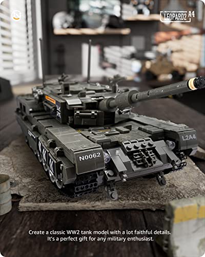 Nifeliz Leopard II A4 Main Battle Tank Building Block, Military Tank Building Toy Set to Display, Collectible WW2 Army Tank Model for Adults (1,686 Pieces) from Nifeliz