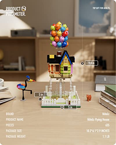 Nifeliz Flying House Building set for Kids and adults , Creative Building Block , Girl Toys for Christmas and Birthday Gifts, Creative Suspended Gravity Balloon Flying House Bricks Model Set.(635 pcs) from Nifeliz