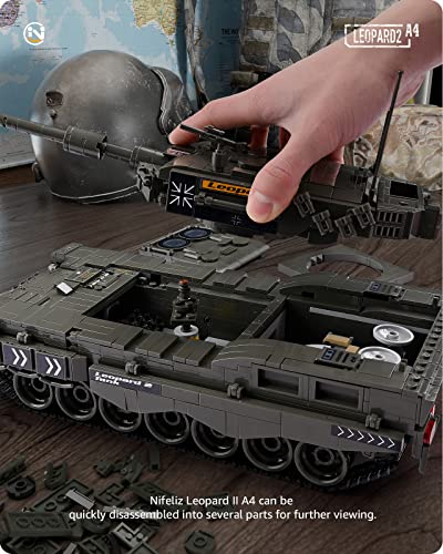 Nifeliz Leopard II A4 Main Battle Tank Building Block, Military Tank Building Toy Set to Display, Collectible WW2 Army Tank Model for Adults (1,686 Pieces) from Nifeliz