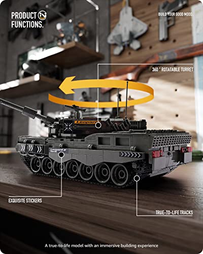 Nifeliz Leopard II A4 Main Battle Tank Building Block, Military Tank Building Toy Set to Display, Collectible WW2 Army Tank Model for Adults (1,686 Pieces) from Nifeliz