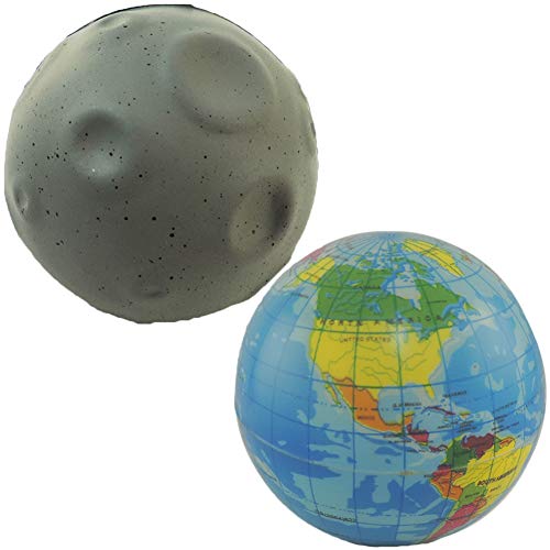 NOVELTY GIANT WWW.NOVELTYGIANT.COM Earth & Moon Squeeze Balls 3 inch Globe Stress Relief Ball Soft Foam Toy for Finger Exercise School Office Party Favors from Novelty Giant