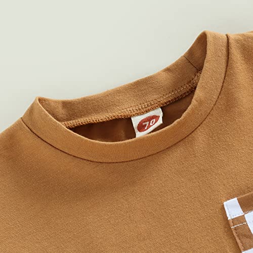 Sejardin Toddler Baby Boy Summer Outfits Patchwork Plaid Short Sleeve T Shirt Tops Drawstring Shorts Infant Boy Clothes (Brown Plaid, 18-24 Months) by Sejardin