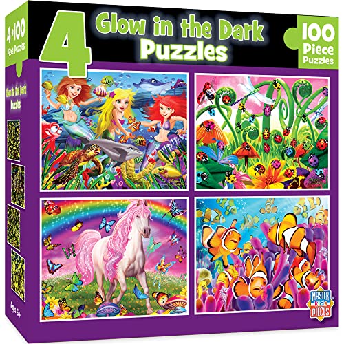MasterPieces Puzzle Set - 4-Pack 100 Piece Jigsaw Puzzle for Kids - Glow in The Dark 4-Pack Purple - 8"x10" from MasterPieces Puzzle Company