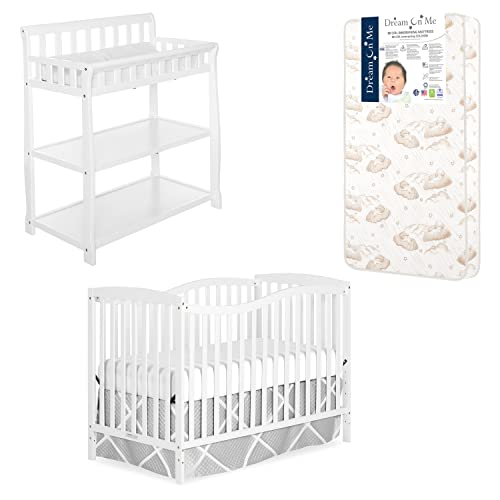 Dream On Me Nursery Essentials Bundle of Dream On Me Chelsea 5-in-1 Convertible Crib, Dream On Me Ashton Changing-Table, with a Dream On Me Twilight 5â 88 Coil Inner Spring Crib and Toddler Mattress from Dream On Me