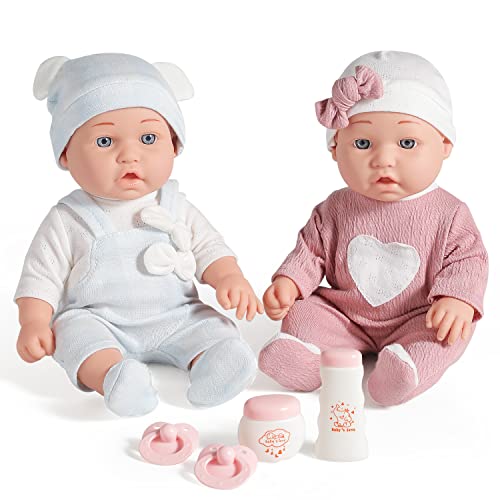 Enjoyin 12'' Twins Baby Doll Playset with Accessories Includes Boy and Girl Dolls, 2 Powder Bottles, and 2 Pacifiers, Ideal Gift for Children Age 3+ by Enjoyin