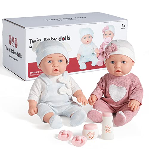 Enjoyin 12'' Twins Baby Doll Playset with Accessories Includes Boy and Girl Dolls, 2 Powder Bottles, and 2 Pacifiers, Ideal Gift for Children Age 3+ by Enjoyin