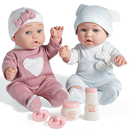 Enjoyin 12'' Twins Baby Doll Playset with Accessories Includes Boy and Girl Dolls, 2 Powder Bottles, and 2 Pacifiers, Ideal Gift for Children Age 3+ by Enjoyin