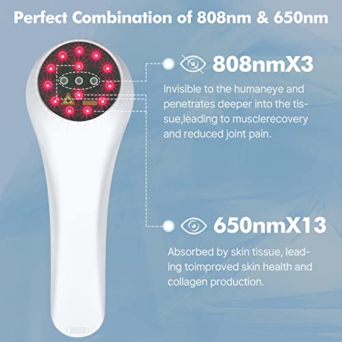 Red Light Device for Muscle Reliever, Knee, Shoulder, Back, Infrared Light Therapy Pain Relief Device with 650nm and 808nm, Handheld Unit (3 * 808nm+13 * 650nm) with Upgrade Magnetic Cover by BETISBE