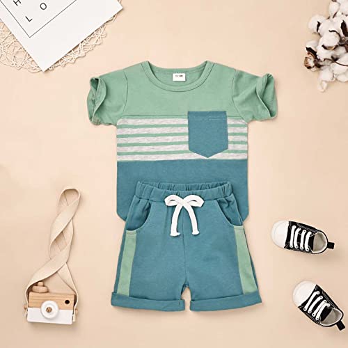 FOCUTEBB Toddler Boys Clothes 3T Little Boys Clothes Summer Outfits Patchwork Short Sleeve T-Shirt Shorts Set Summer Clothes Set Light Green Boy Set 3-4T/100cm from 