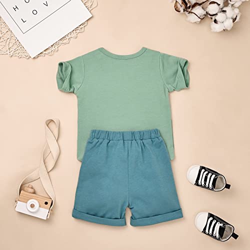 FOCUTEBB Toddler Boys Clothes 3T Little Boys Clothes Summer Outfits Patchwork Short Sleeve T-Shirt Shorts Set Summer Clothes Set Light Green Boy Set 3-4T/100cm from 