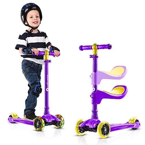 LaScoota 2-in-1 Kids Kick Scooter, Adjustable Height Handlebars and Removable Seat, 3 LED Lighted Wheels and Anti-Slip Deck, for Boys & Girls Aged 3-12 and up to 100 Lbs. from LaScoota