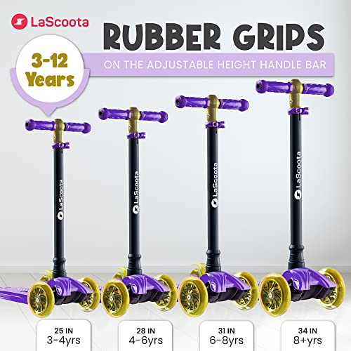 LaScoota 2-in-1 Kids Kick Scooter, Adjustable Height Handlebars and Removable Seat, 3 LED Lighted Wheels and Anti-Slip Deck, for Boys & Girls Aged 3-12 and up to 100 Lbs. from LaScoota