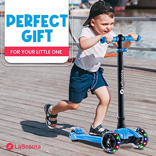 LaScoota 2-in-1 Kids Kick Scooter, Adjustable Height Handlebars and Removable Seat, 3 LED Lighted Wheels and Anti-Slip Deck, for Boys & Girls Aged 3-12 and up to 100 Lbs. from LaScoota