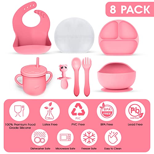 Baby Led Weaning Self Feeding Set Supplies | Strong Suction Bowl, Silicone Divided Plate, Spoons, Fork, Bib & Leak Proof Cup | Food Grade Utensils | BPA Free | New Born, Toddler, Infant Food Kit from Humblepackage
