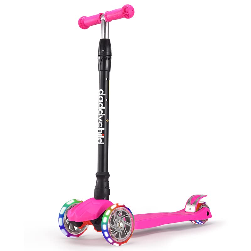 Kids Kick Scooter, 3 Wheeled Scooter for Kids, Child/Toddlers Toy, Adjustable Height, Anti-Slip Deck, Flashing Wheel Lights, for Boys/Girls 3-12 Year Old (Pink) from DADDYCHILD